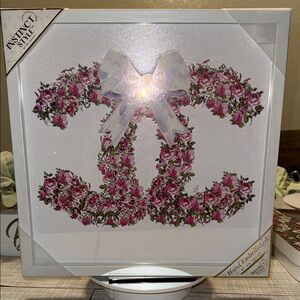 Floral Logo Wall Art with Bow 14 By 14 White Frame